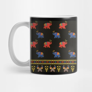 Serenade of Splendor: Dynamic Patterns with Elephants, Peacocks, and Vibrant Hues Mug